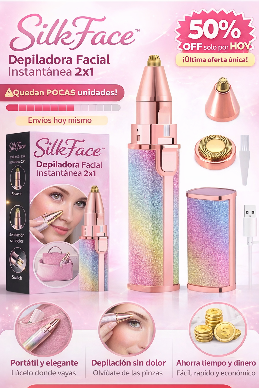 SilkFace™ Depiladora Facial Instantánea 2 en 1