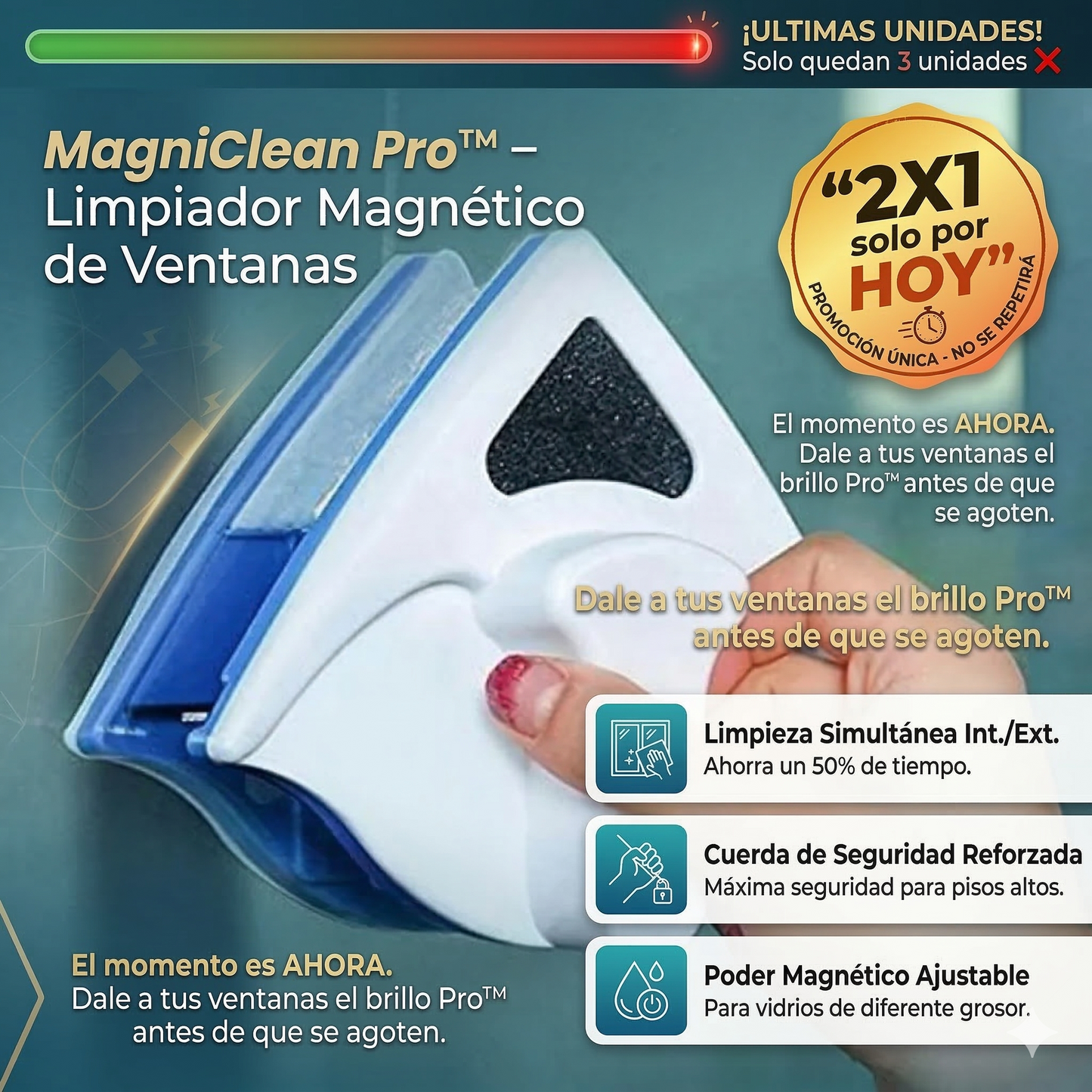 MagniClean Pro™ – Limpiador Magnético de Ventanas 2x1